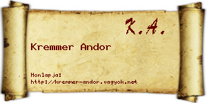 Kremmer Andor névjegykártya
